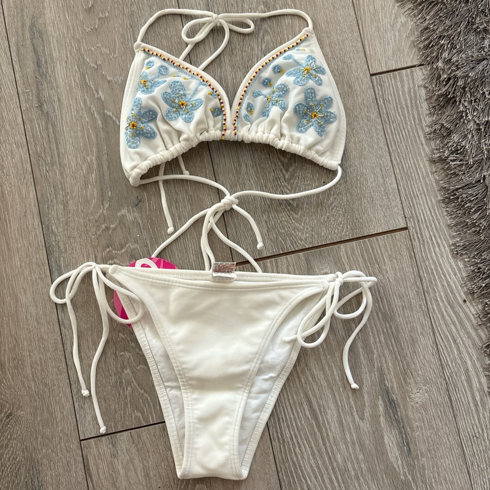Embellished White Bikini Set Y2K